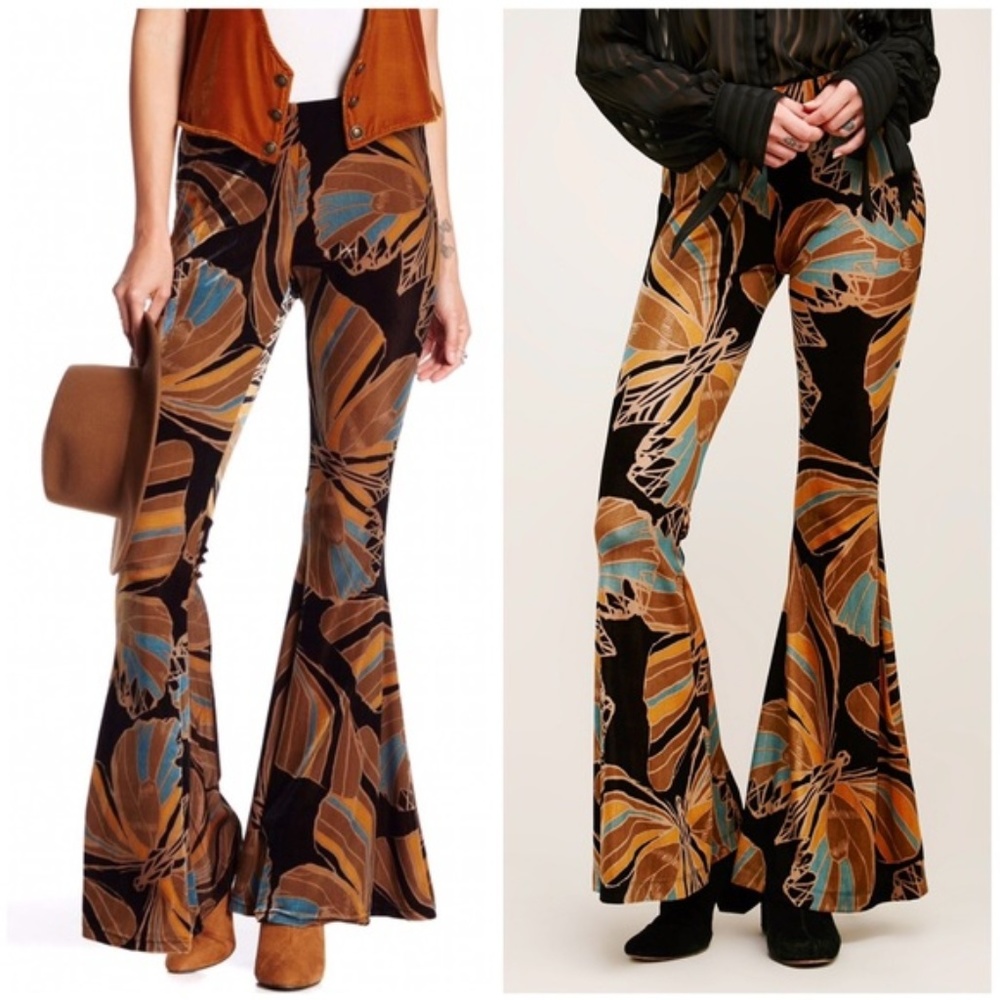 Free People Velvet Butterfly Bell Bottom Pants